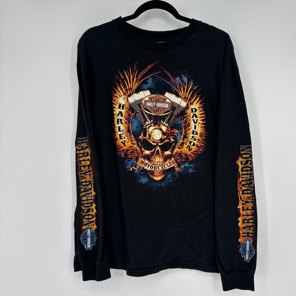 Harley Davidson Skull Wings Flames Hawaii Long Sleeve Top Motorcycle Moto Biker